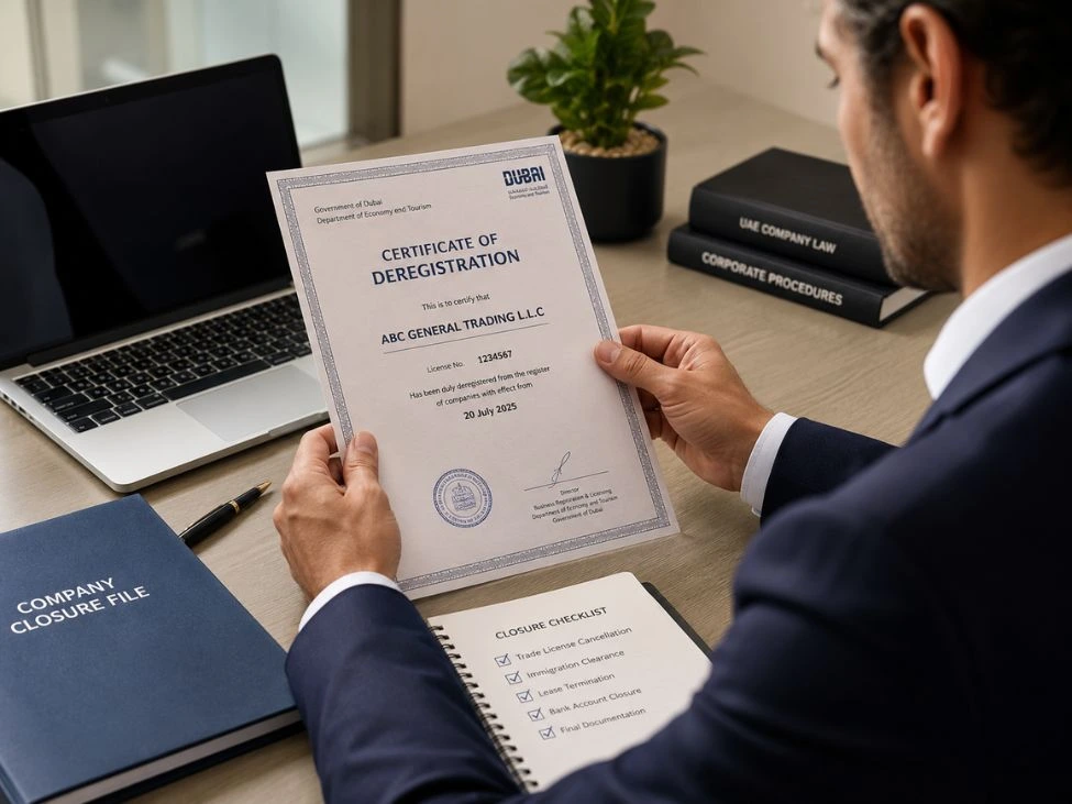 Company deregistration certificate — liquidation completed by Modest Consulting Services UAE